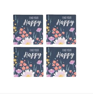 Positive Message Floral Drink Beverage 4pcs. Set Stone Coasters Home House Decor